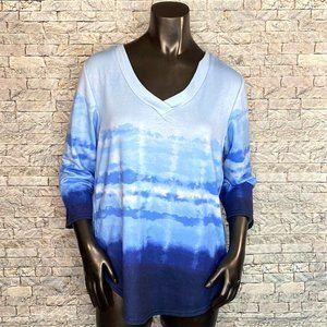 Emily Daniels V-Neck Blouse Women's Size Large Tie Dye Pattern 3-4 Sleeve